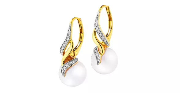 Náušnice ze žlůtého zlata s diamanty a perlami Náušnice ze žlůtého zlata s diamanty a perlami